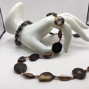 Vintage Bead Necklace & Tiger Eye, Hematite Bracelet Set